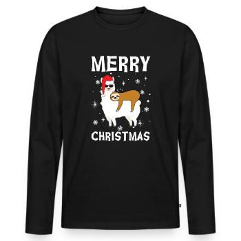 Joyeux Noël Alpaga et Paresseux - T-shirt manches longues Premium bio Homme - noir - Devant - Nico (187cm)