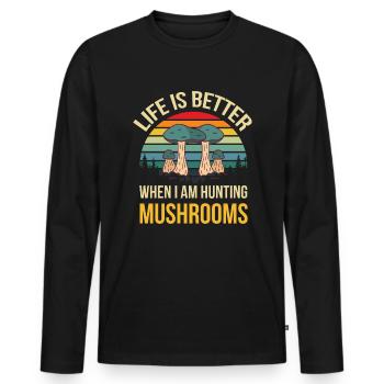 Cueilleurs de champignons et amis champignons - T-shirt manches longues Premium bio Homme - noir - Devant - Nico (187cm)