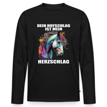 Pferde Herzschlag Reiten Hufe Hufeisen Herz Pony - Männer Premium Bio Langarmshirt - Schwarz - Vorne - Nico (187cm)
