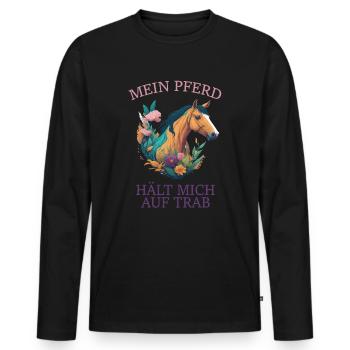 Mein Pferd hält mich auf Trab - Männer Premium Bio Langarmshirt - Schwarz - Vorne - Nico (187cm)