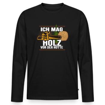 Holz Wald Waldarbeiter Brennholz vor der Hütte - Männer Premium Bio Langarmshirt - Schwarz - Vorne - Nico (187cm)