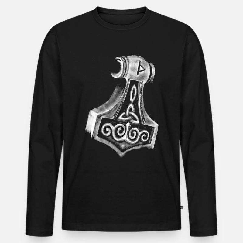 Thor Hammer Mjölnir - Männer Premium Bio Langarmshirt - Schwarz