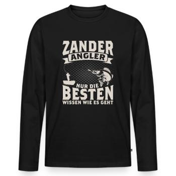 ZANDER ANGLER - Männer Premium Bio Langarmshirt - Schwarz - Vorne - Nico (187cm)