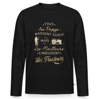 Tracteur Humour Meilleur Papy Agriculteur Fête - T-shirt manches longues Premium bio Homme - noir - Devant - Nico (187cm)