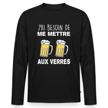 Citation Humour Apéro Papa Cadeau Bière - T-shirt manches longues Premium bio Homme - noir - Devant - Nico (187cm)