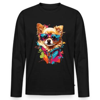 Cute Chihuahua with Sunglasses: Cute Elegan - Men's Premium Organic Long Sleeve Shirt - black - Front - Nico (187cm)
