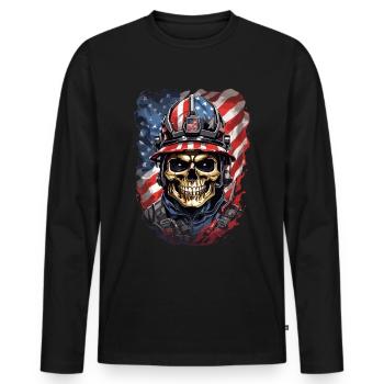 Crânes de pompiers américains - T-shirt manches longues Premium bio Homme - noir - Devant - Nico (187cm)