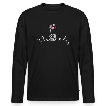 Katzenpfote Wollknäuel Herzfrequenz - Männer Premium Bio Langarmshirt - Schwarz - Vorne - Nico (187cm)