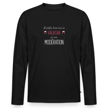 je préfère boire avec un valaisan qu'avec modérati - T-shirt manches longues Premium bio Homme - noir - Devant - Nico (187cm)