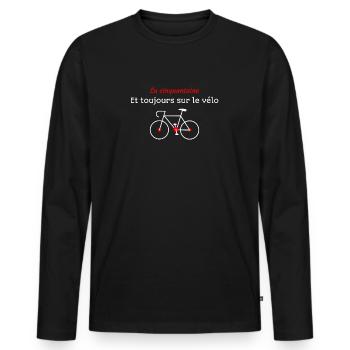 La cinquantaine et toujours sur le vélo - T-shirt manches longues Premium bio Homme - noir - Devant - Nico (187cm)