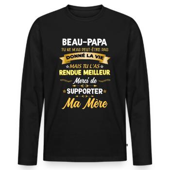 Beau papa humour parfait beau-père - T-shirt manches longues Premium bio Homme - noir - Devant - Nico (187cm)