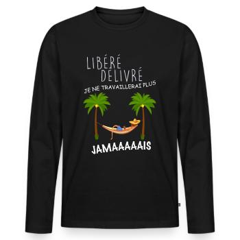 Homme retraite libéré. Départ en retraite - T-shirt manches longues Premium bio Homme - noir - Devant - Nico (187cm)