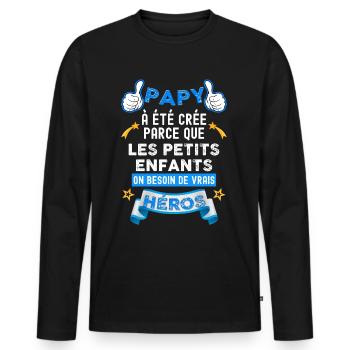Papy Héros des petits enfants cadeau famille - T-shirt manches longues Premium bio Homme - noir - Devant - Nico (187cm)