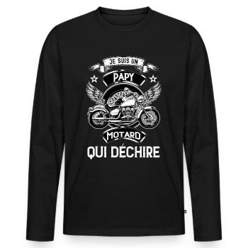 Motard et grand père qui dechire - T-shirt manches longues Premium bio Homme - noir - Devant - Nico (187cm)
