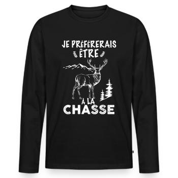 Chasseur De Cerf idée Cadeau Chasse Message Drôle - T-shirt manches longues Premium bio Homme - noir - Devant - Nico (187cm)
