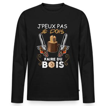 Couper Le Bois Humour Bûcheron - T-shirt manches longues Premium bio Homme - noir - Devant - Nico (187cm)