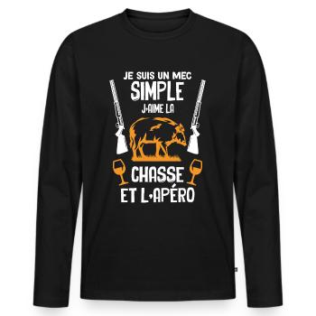 Mec Simple Chasse Et Apéro Humour Homme Chasseur - T-shirt manches longues Premium bio Homme - noir - Devant - Nico (187cm)