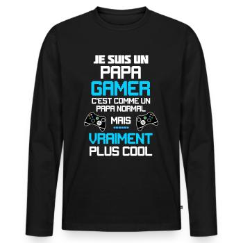 Papa Gamer Qui Déchire Super Cool - T-shirt manches longues Premium bio Homme - noir - Devant - Nico (187cm)