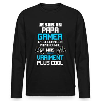 Jeu vidéo et papa gamer cadeau cool - T-shirt manches longues Premium bio Homme - noir - Devant - Nico (187cm)