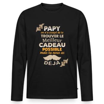 Papy Cadeau Original - T-shirt manches longues Premium bio Homme - noir - Devant - Nico (187cm)