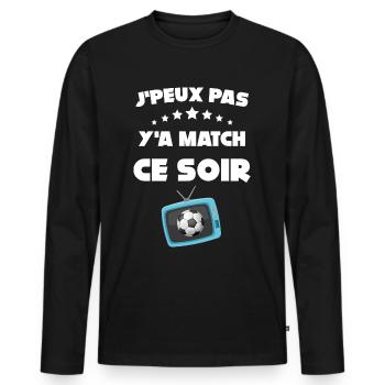 Foot je peux pas y'a match Cadeau Football - T-shirt manches longues Premium bio Homme - noir - Devant - Nico (187cm)