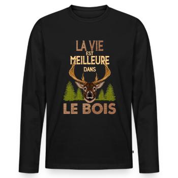 Life is better in the woods Hunter Gift - Men's Premium Organic Long Sleeve Shirt - black - Front - Nico (187cm)