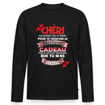 Chéri D'Amour je Suis Ton Plus Beau Cadeau - T-shirt manches longues Premium bio Homme - noir - Devant - Nico (187cm)