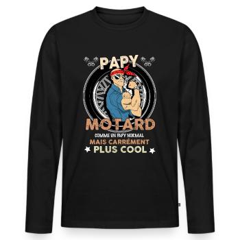 Le Papy Motard Le Plus Cool C'est Mon Papy - T-shirt manches longues Premium bio Homme - noir - Devant - Nico (187cm)