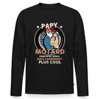 Mon Papy est barbu et c'est Un Motard - T-shirt manches longues Premium bio Homme - noir - Devant - Nico (187cm)