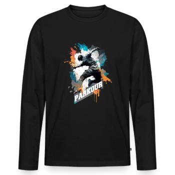 Coureurs de parkour avec lettrage - T-shirt manches longues Premium bio Homme - noir - Devant - Nico (187cm)
