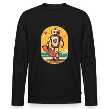 Robotor mit Surfbrett - Männer Premium Bio Langarmshirt - Schwarz - Vorne - Nico (187cm)