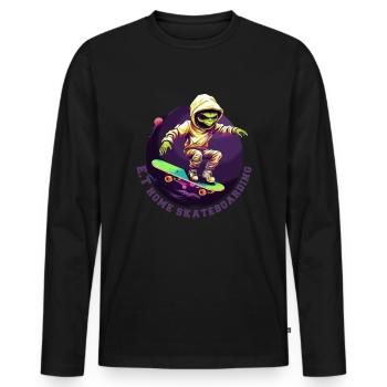 Alien auf Skateboard mit Schriftzug - Männer Premium Bio Langarmshirt - Schwarz - Vorne - Nico (187cm)