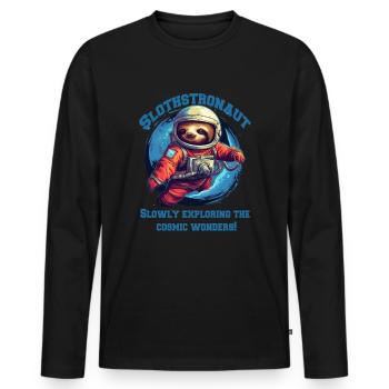 Faultier im All mit Schriftzug - Männer Premium Bio Langarmshirt - Schwarz - Vorne - Nico (187cm)