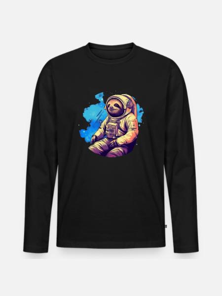Faultier im All - Männer Premium Bio Langarmshirt - Schwarz