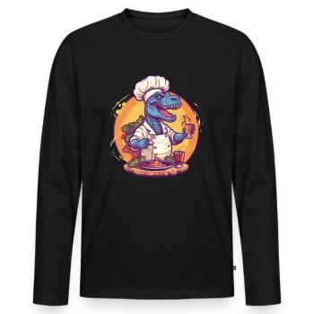 Dinosaur with cooking apron - Men's Premium Organic Long Sleeve Shirt - black - Front - Nico (187cm)