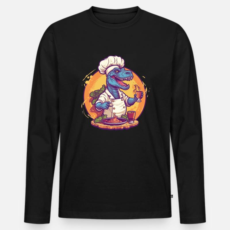 Dinosaurier mit Kochschürze - Männer Premium Bio Langarmshirt - Schwarz