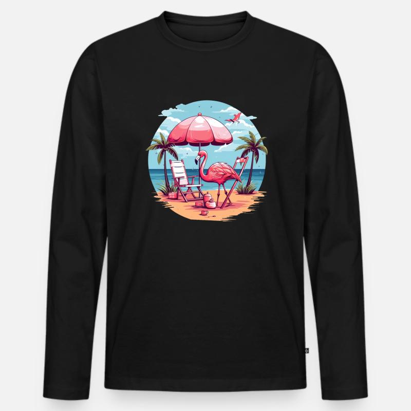 Flamingo am Strand - Männer Premium Bio Langarmshirt - Schwarz