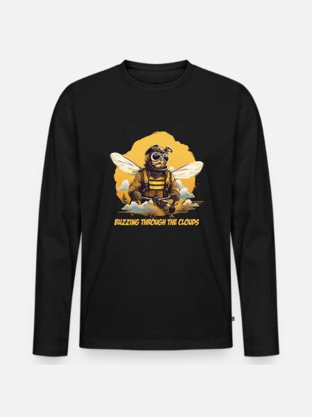 Piloten-Biene mit Schriftzug - Männer Premium Bio Langarmshirt - Schwarz