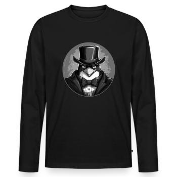 Pinguin als Detektiv schwarz weiss - Männer Premium Bio Langarmshirt - Schwarz - Vorne - Nico (187cm)