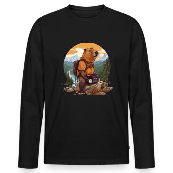 Cochon d’Inde Capybara avec caméra - T-shirt manches longues Premium bio Homme - noir - Devant - Nico (187cm)