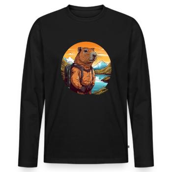 Cochons d’Inde Capybara en tournée - T-shirt manches longues Premium bio Homme - noir - Devant - Nico (187cm)