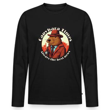 Reporter capybara guinea pig with lettering - Men's Premium Organic Long Sleeve Shirt - black - Front - Nico (187cm)