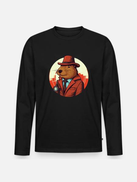 Reporter-Capybara Meerschweinchen - Männer Premium Bio Langarmshirt - Schwarz