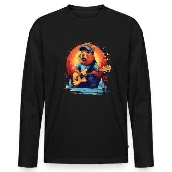 Musical Capybara Cochon d’Inde - T-shirt manches longues Premium bio Homme - noir - Devant - Nico (187cm)