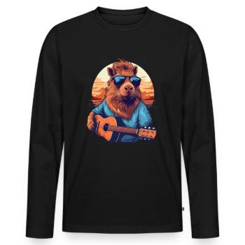 Musikalisches Capybara Meerschweinchen - Männer Premium Bio Langarmshirt - Schwarz - Vorne - Nico (187cm)