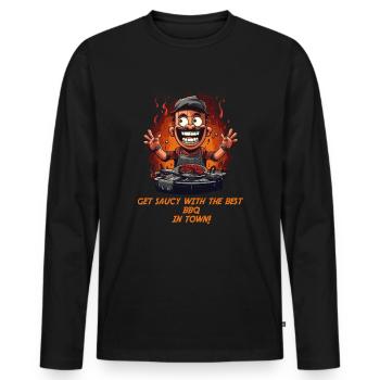 Funny BBQ grill master with saying - Men's Premium Organic Long Sleeve Shirt - black - Front - Nico (187cm)