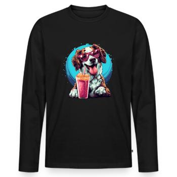 Chien heureux avec des lunettes de soleil - T-shirt manches longues Premium bio Homme - noir - Devant - Nico (187cm)