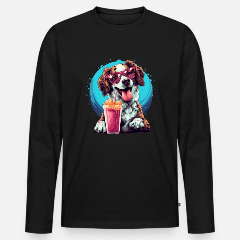 Glücklicher Hund mit Sonnenbrille - Männer Premium Bio Langarmshirt - Schwarz