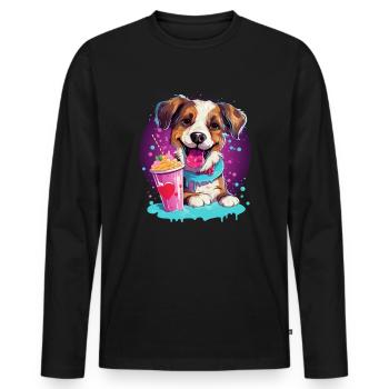 Hund trinkt Milchshake - Männer Premium Bio Langarmshirt - Schwarz - Vorne - Nico (187cm)