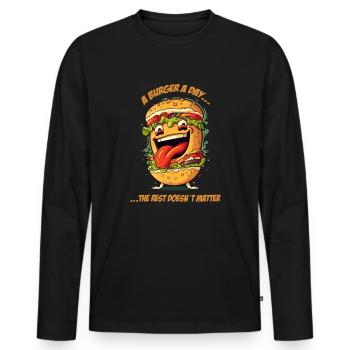 Crazy Burger Hamburger Cheeseburger - T-shirt manches longues Premium bio Homme - noir - Devant - Nico (187cm)